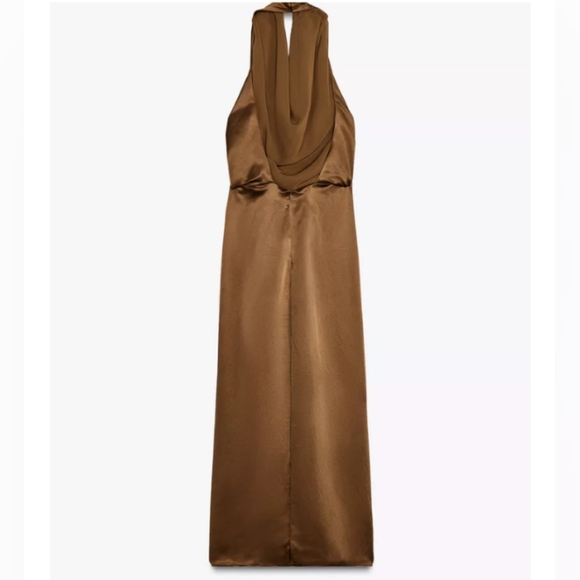 Zara Satin Effect Halter Midi Dress - Picture 8 of 12